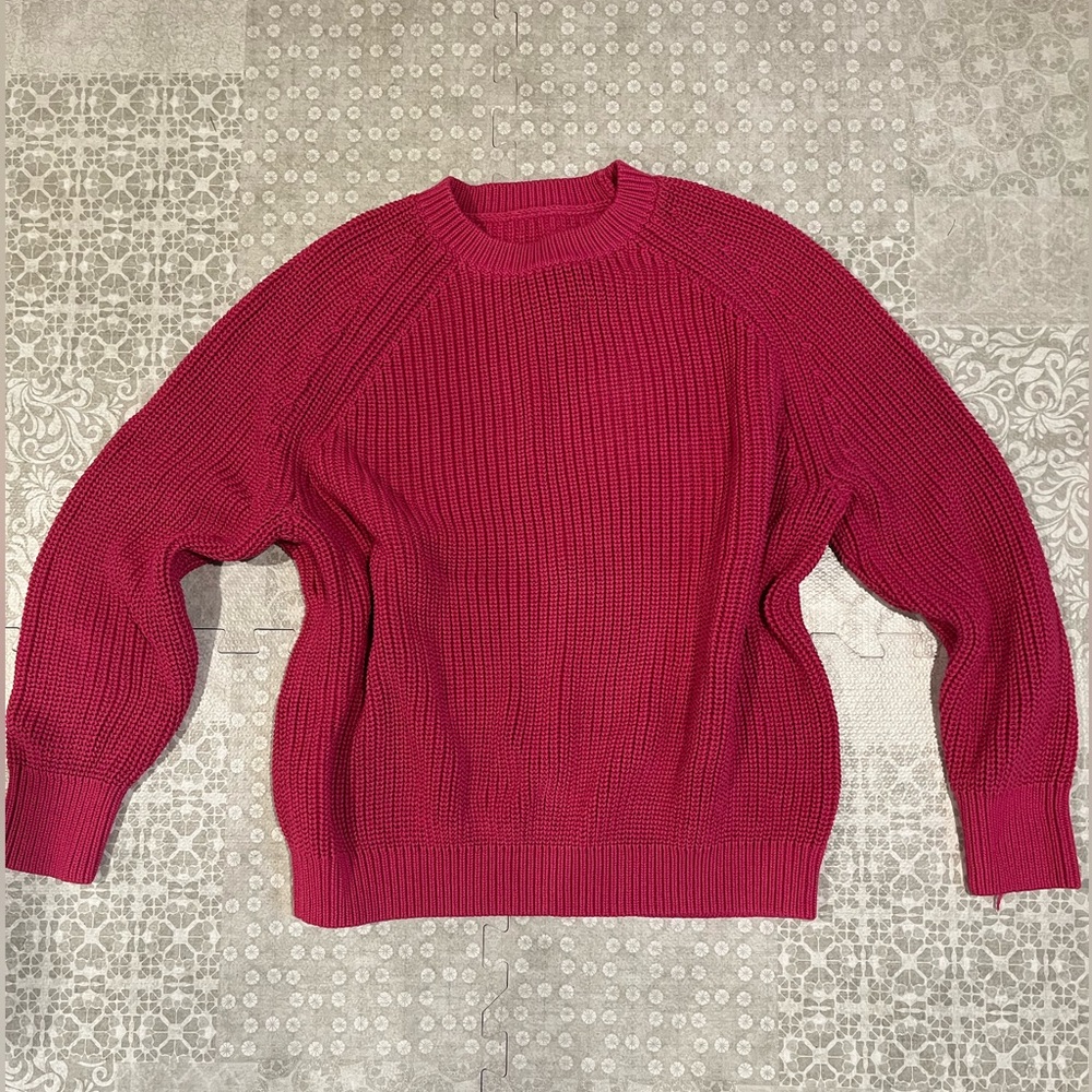 Tory Sport Performance Cotton Oversized Sweater In Bright Pink- size small